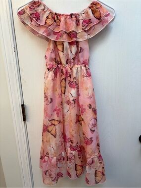 Girls Pink Butterfly Ruffle Off-Shoulder Dress - beautiful!!!